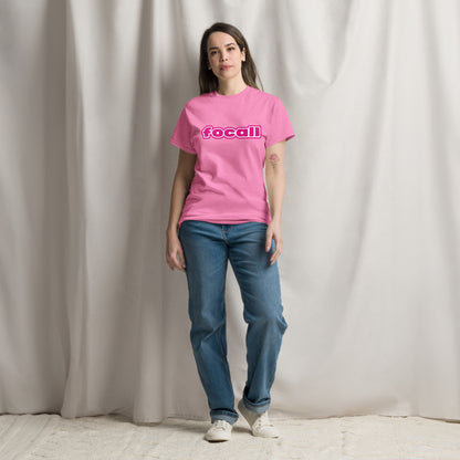 Classic Unisex Crew Neck T-Shirt | Focall Pink White Letters