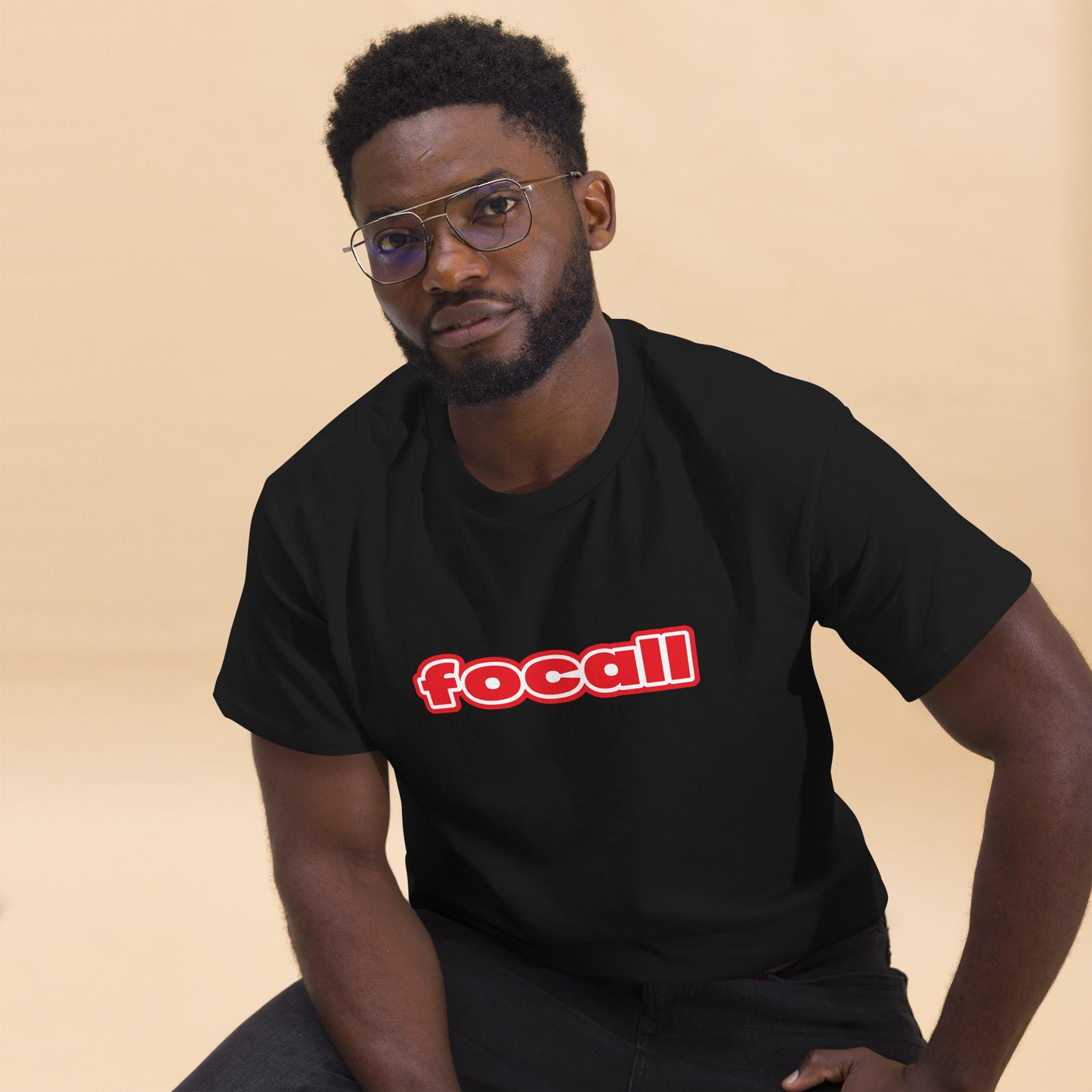 Classic Unisex Crew Neck T-Shirt | Focall Red White Letters