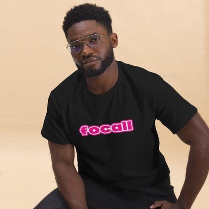 Classic Unisex Crew Neck T-Shirt | Focall Pink White Letters