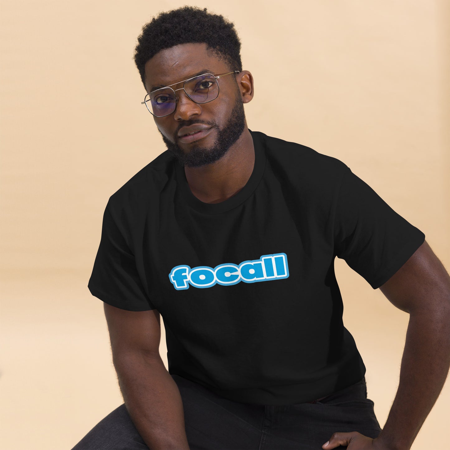 Classic Unisex Crew Neck T-Shirt | Focall Blue White Letters