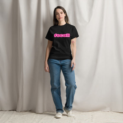 Classic Unisex Crew Neck T-Shirt | Focall Pink White Letters