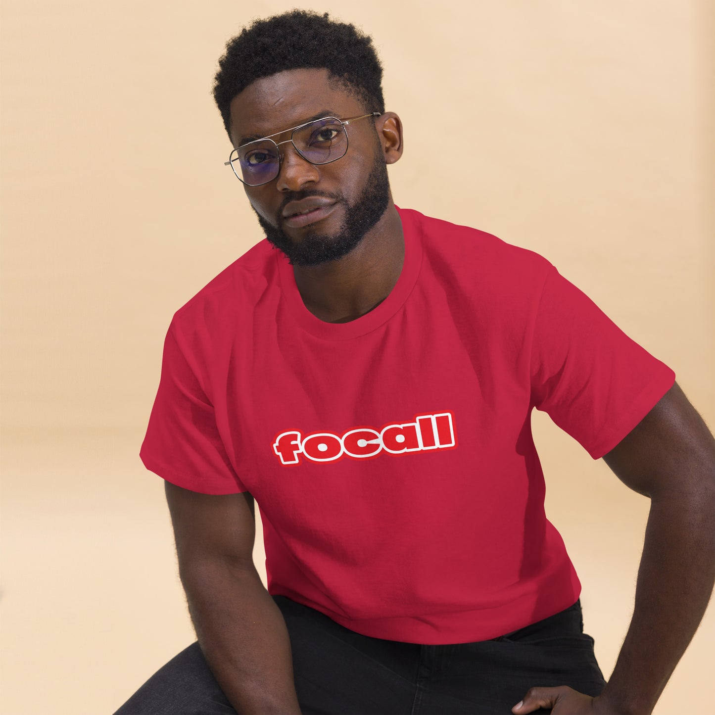 Classic Unisex Crew Neck T-Shirt | Focall Red White Letters