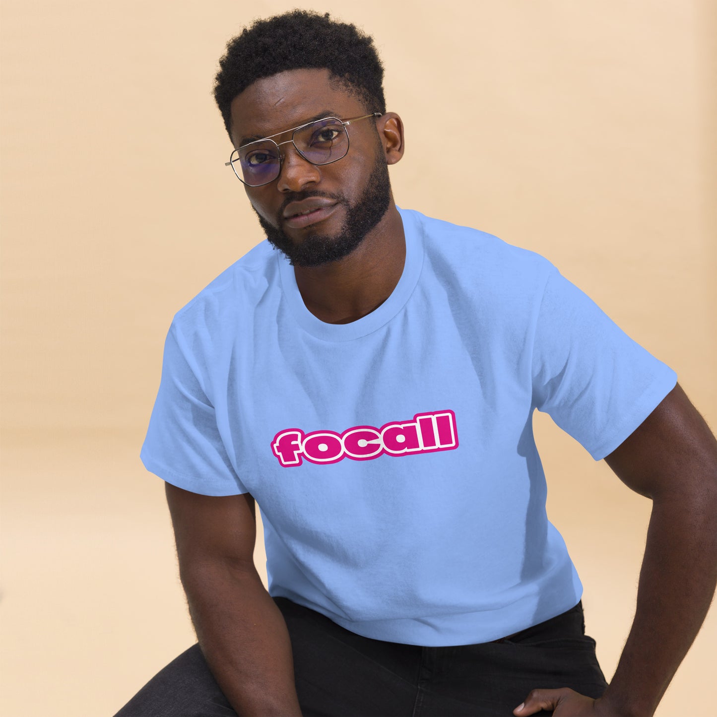 Classic Unisex Crew Neck T-Shirt | Focall Pink White Letters