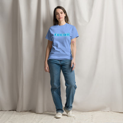 Classic Unisex Crew Neck T-Shirt | Focall Blue White Letters