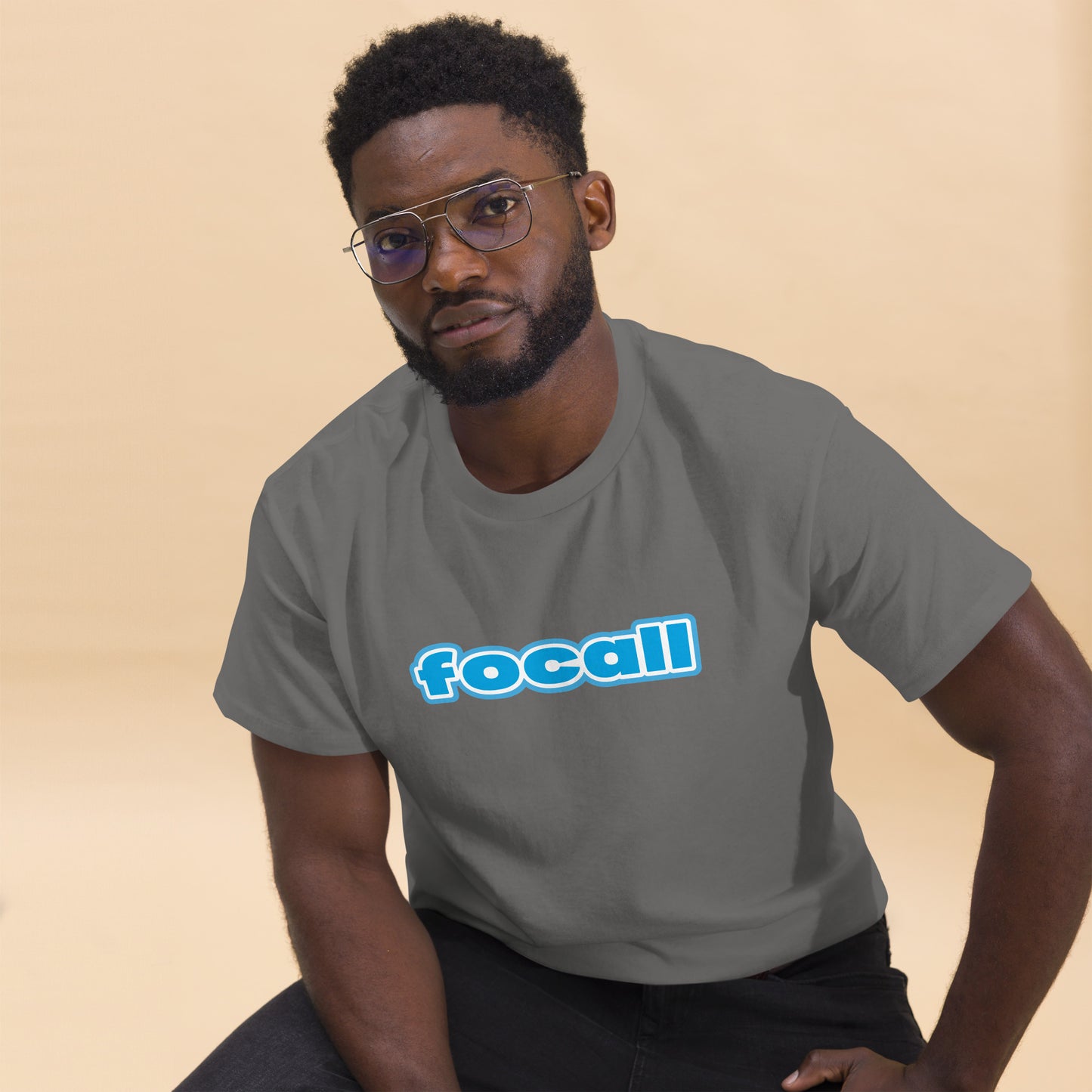 Classic Unisex Crew Neck T-Shirt | Focall Blue White Letters