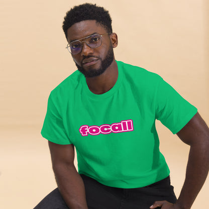 Classic Unisex Crew Neck T-Shirt | Focall Pink White Letters