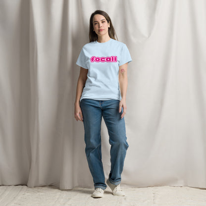 Classic Unisex Crew Neck T-Shirt | Focall Pink White Letters