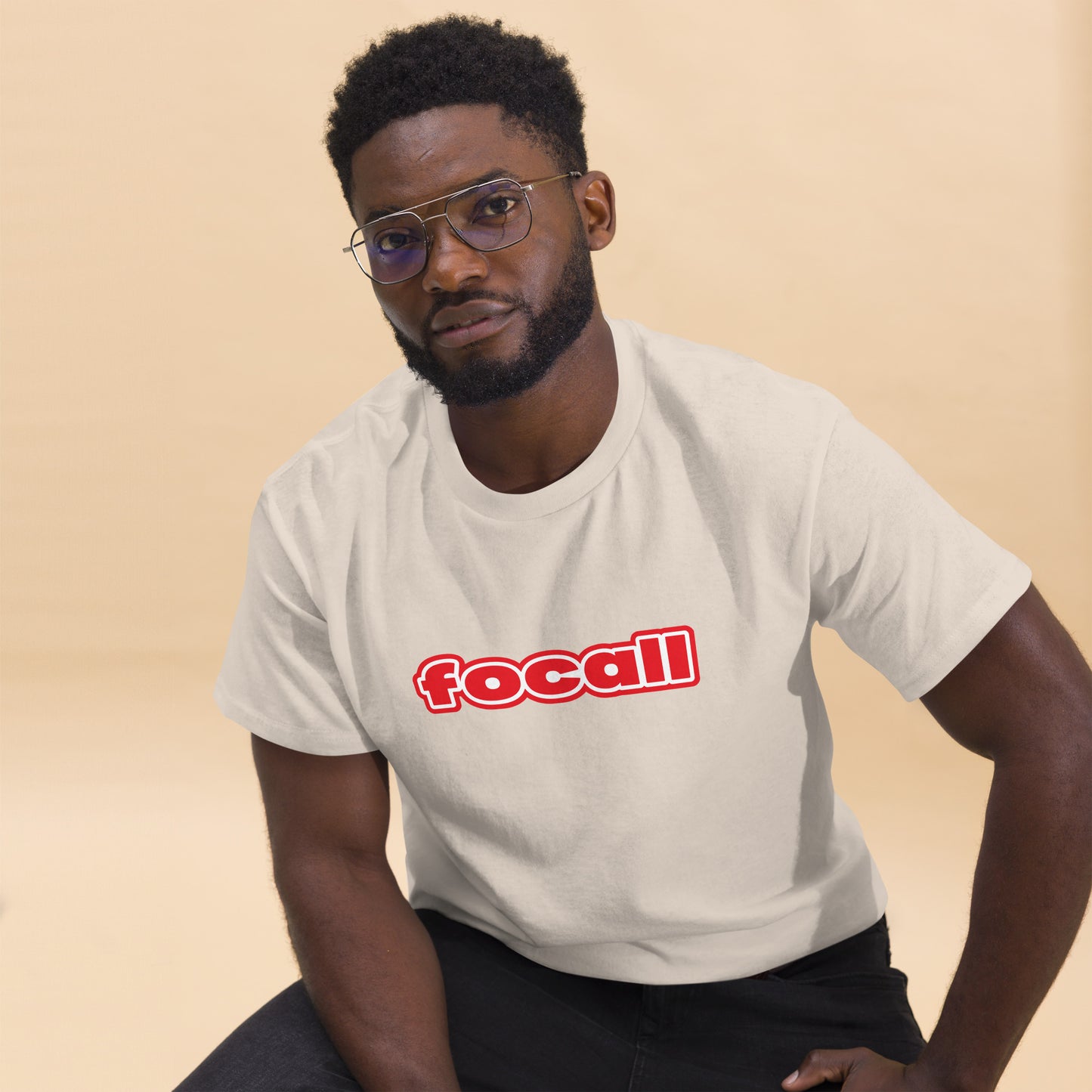 Classic Unisex Crew Neck T-Shirt | Focall Red White Letters