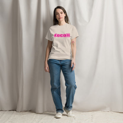 Classic Unisex Crew Neck T-Shirt | Focall Pink White Letters