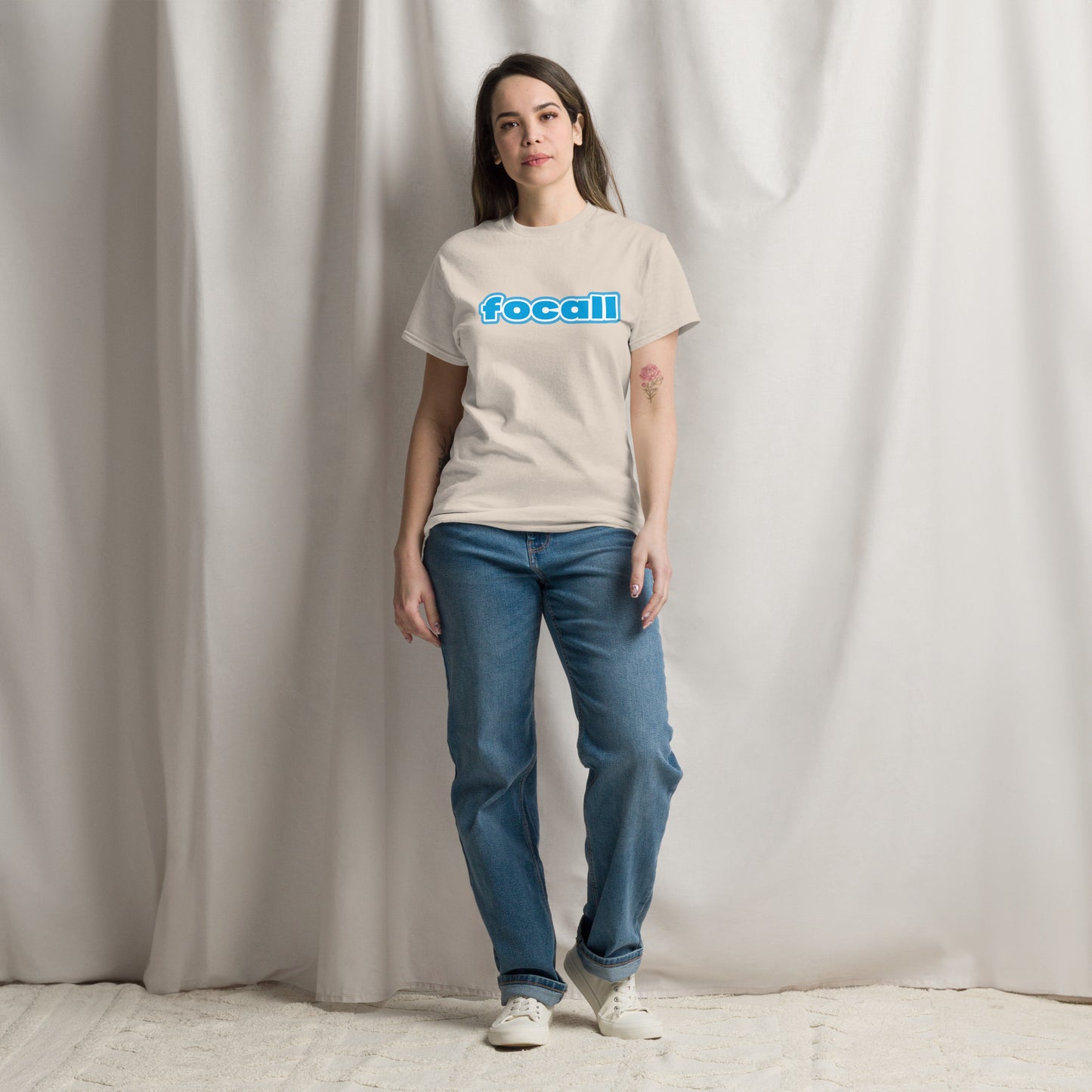 Classic Unisex Crew Neck T-Shirt | Focall Blue White Letters
