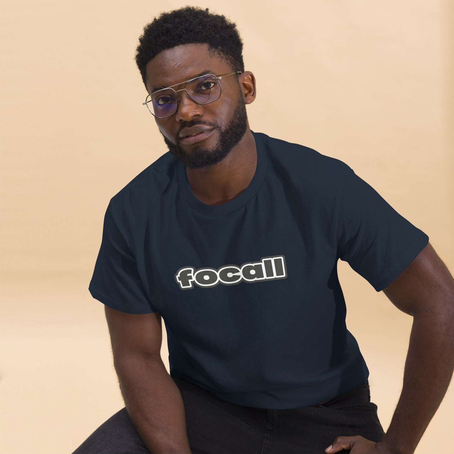 Classic Unisex Crew Neck T-Shirt | Focall Black White Letters
