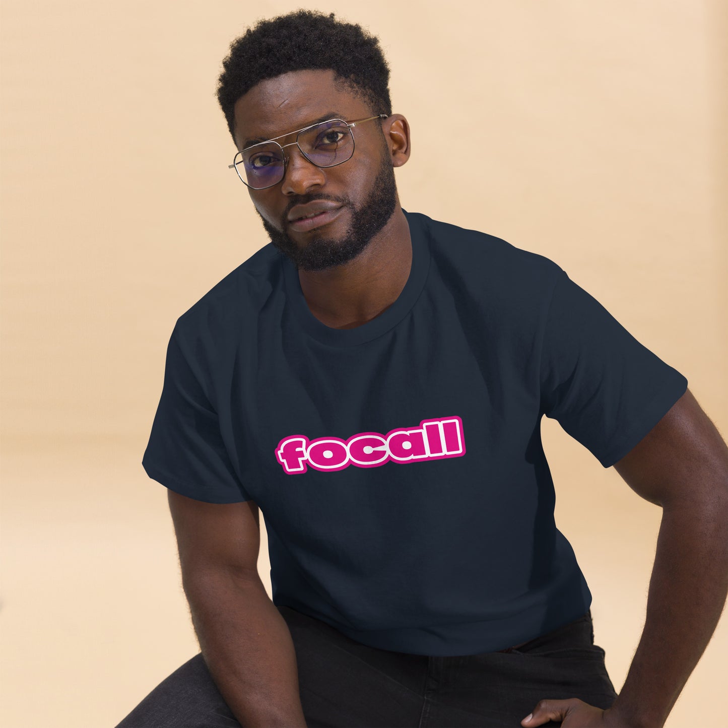 Classic Unisex Crew Neck T-Shirt | Focall Pink White Letters