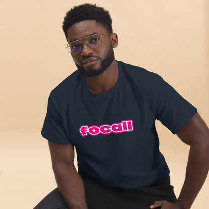 Classic Unisex Crew Neck T-Shirt | Focall Pink White Letters
