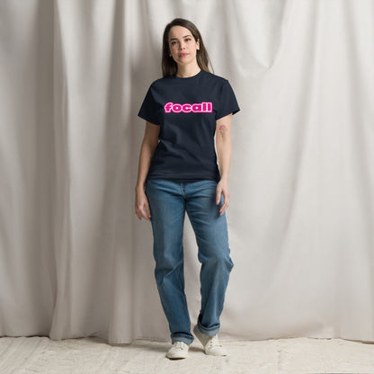Classic Unisex Crew Neck T-Shirt | Focall Pink White Letters