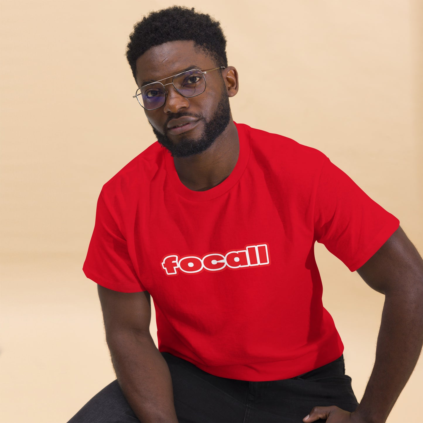 Classic Unisex Crew Neck T-Shirt | Focall Red White Letters