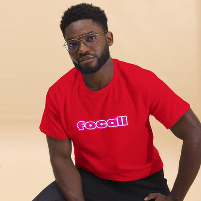 Classic Unisex Crew Neck T-Shirt | Focall Pink White Letters