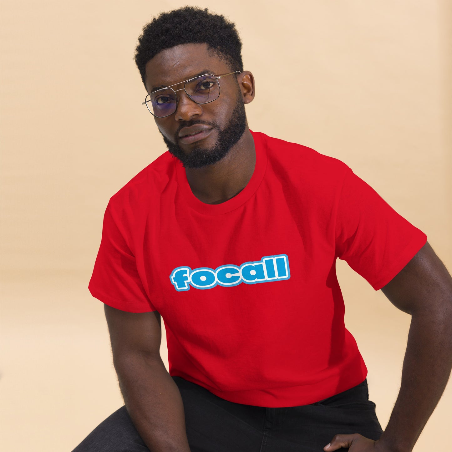 Classic Unisex Crew Neck T-Shirt | Focall Blue White Letters