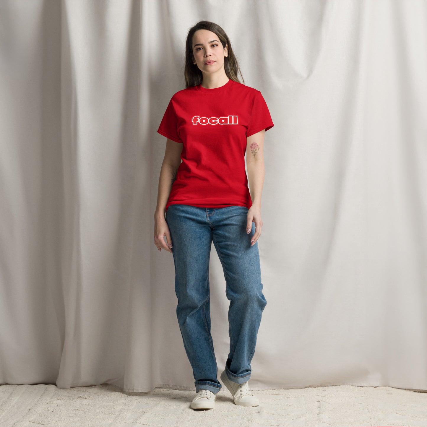 Classic Unisex Crew Neck T-Shirt | Focall Red White Letters