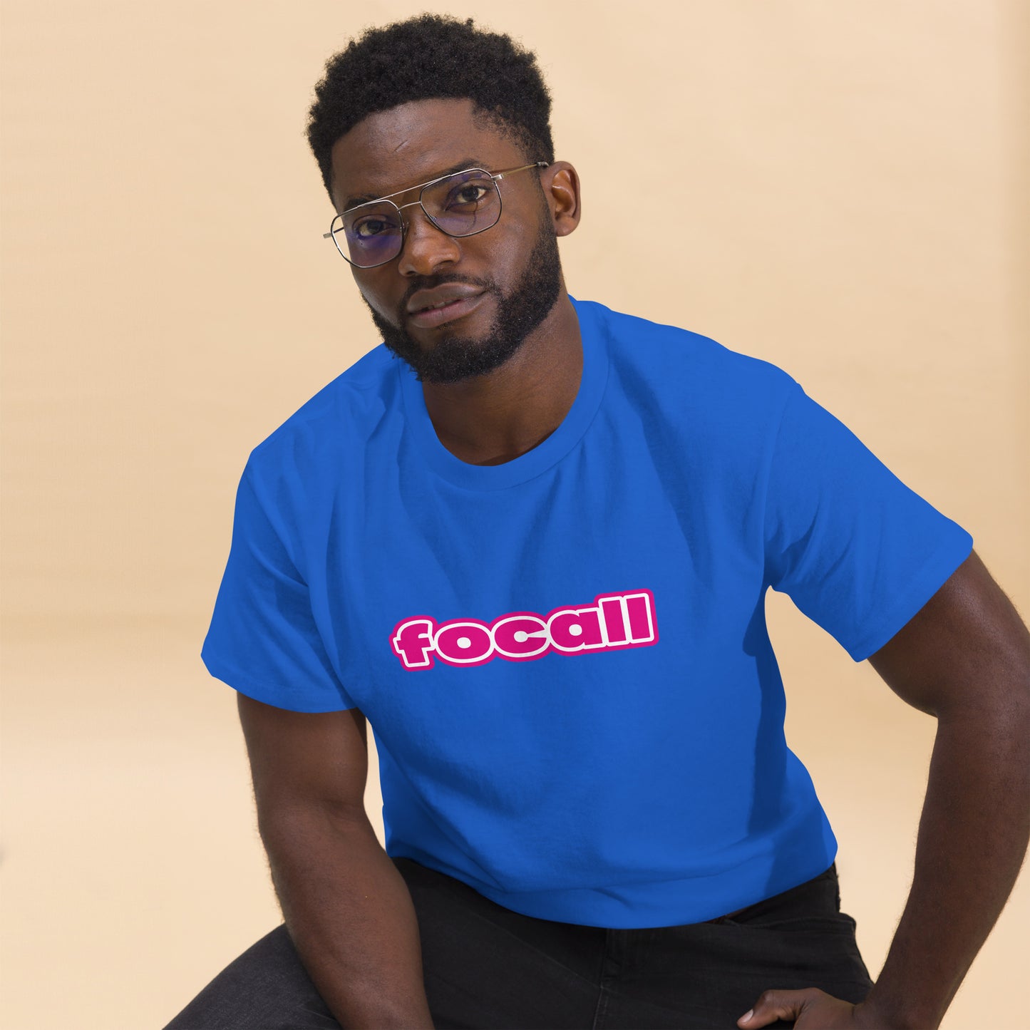 Classic Unisex Crew Neck T-Shirt | Focall Pink White Letters