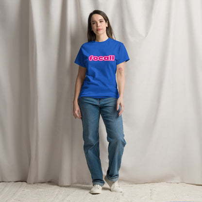 Classic Unisex Crew Neck T-Shirt | Focall Pink White Letters