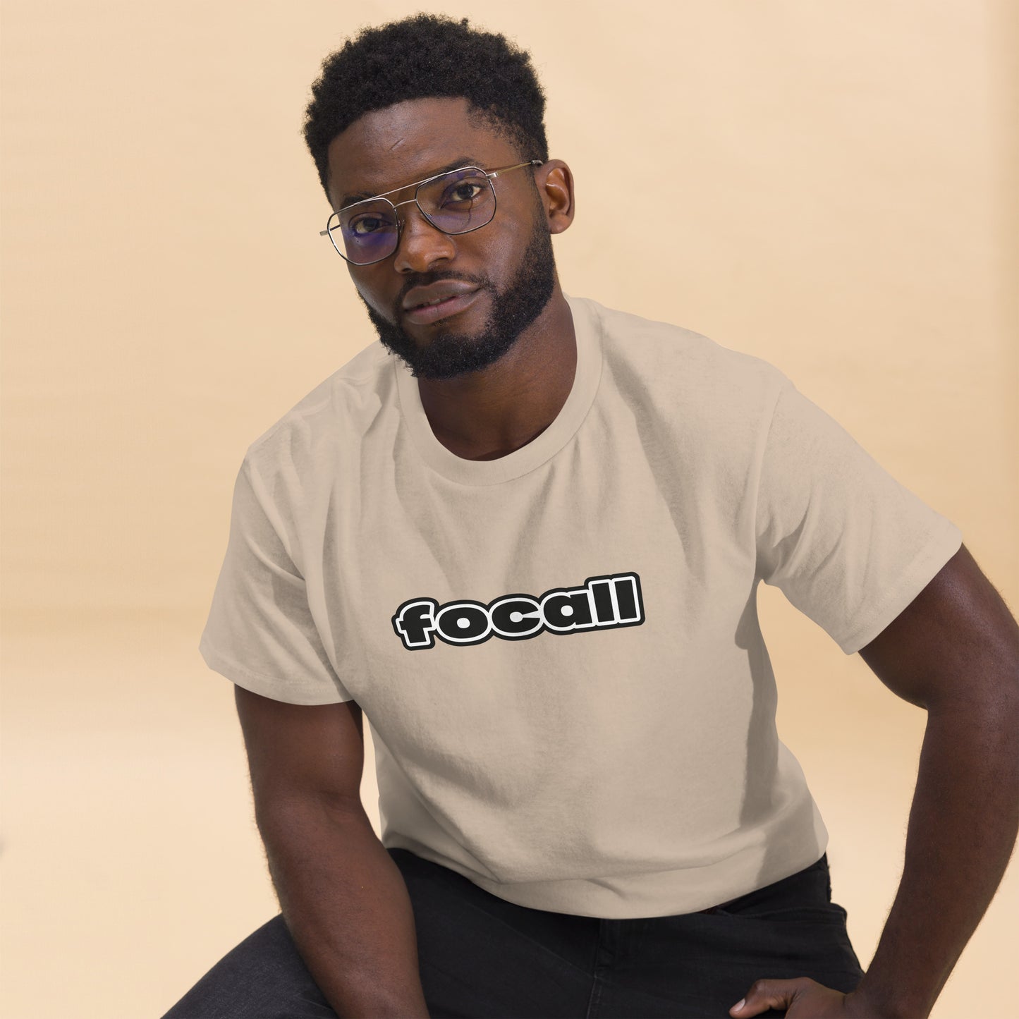 Classic Unisex Crew Neck T-Shirt | Focall Black White Letters