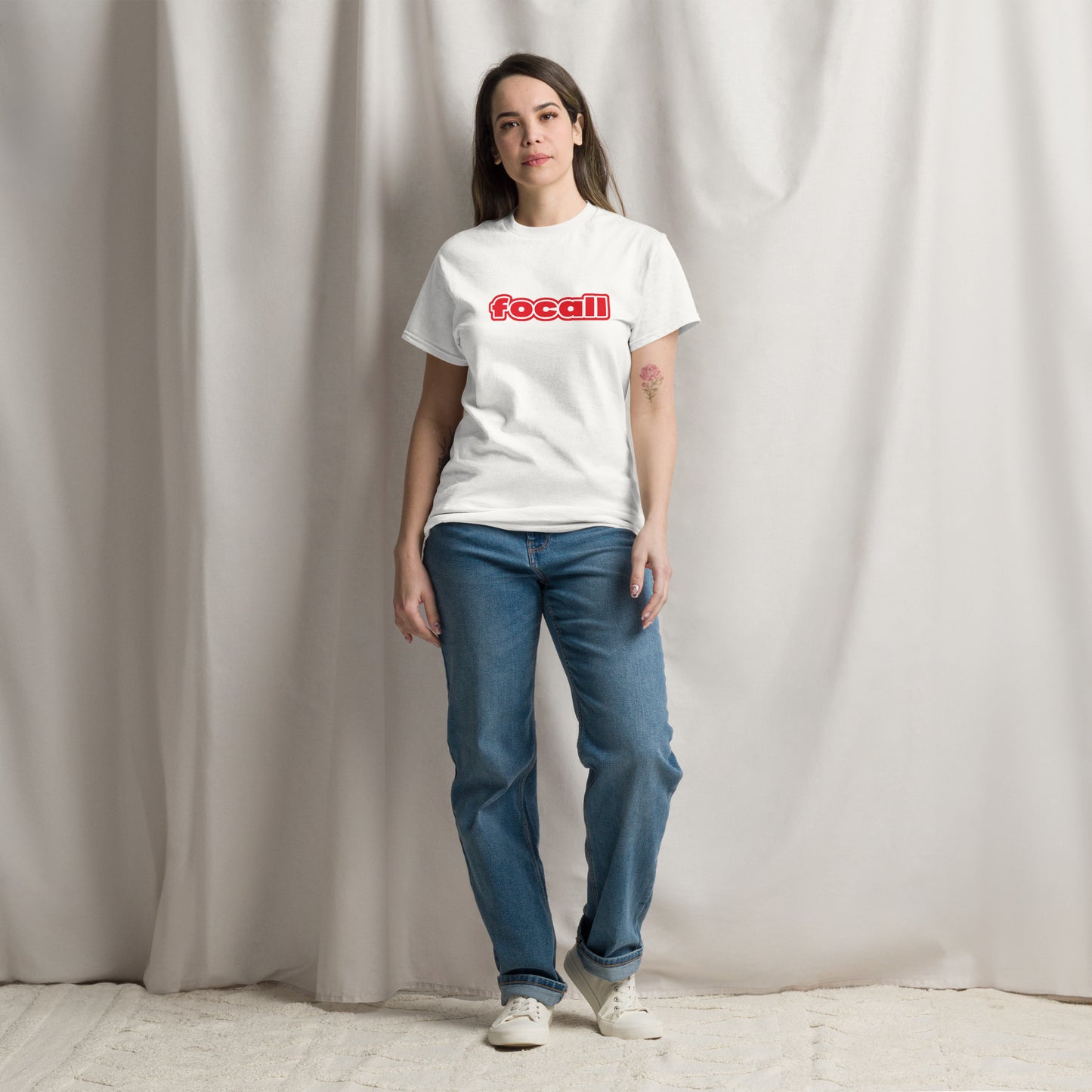 Classic Unisex Crew Neck T-Shirt | Focall Red White Letters