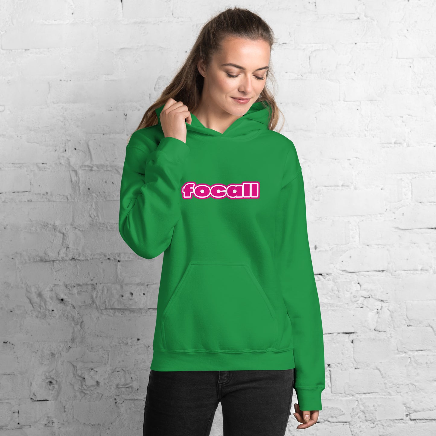 Unisex Classic Pullover Hoodie | Focall Pink White letters