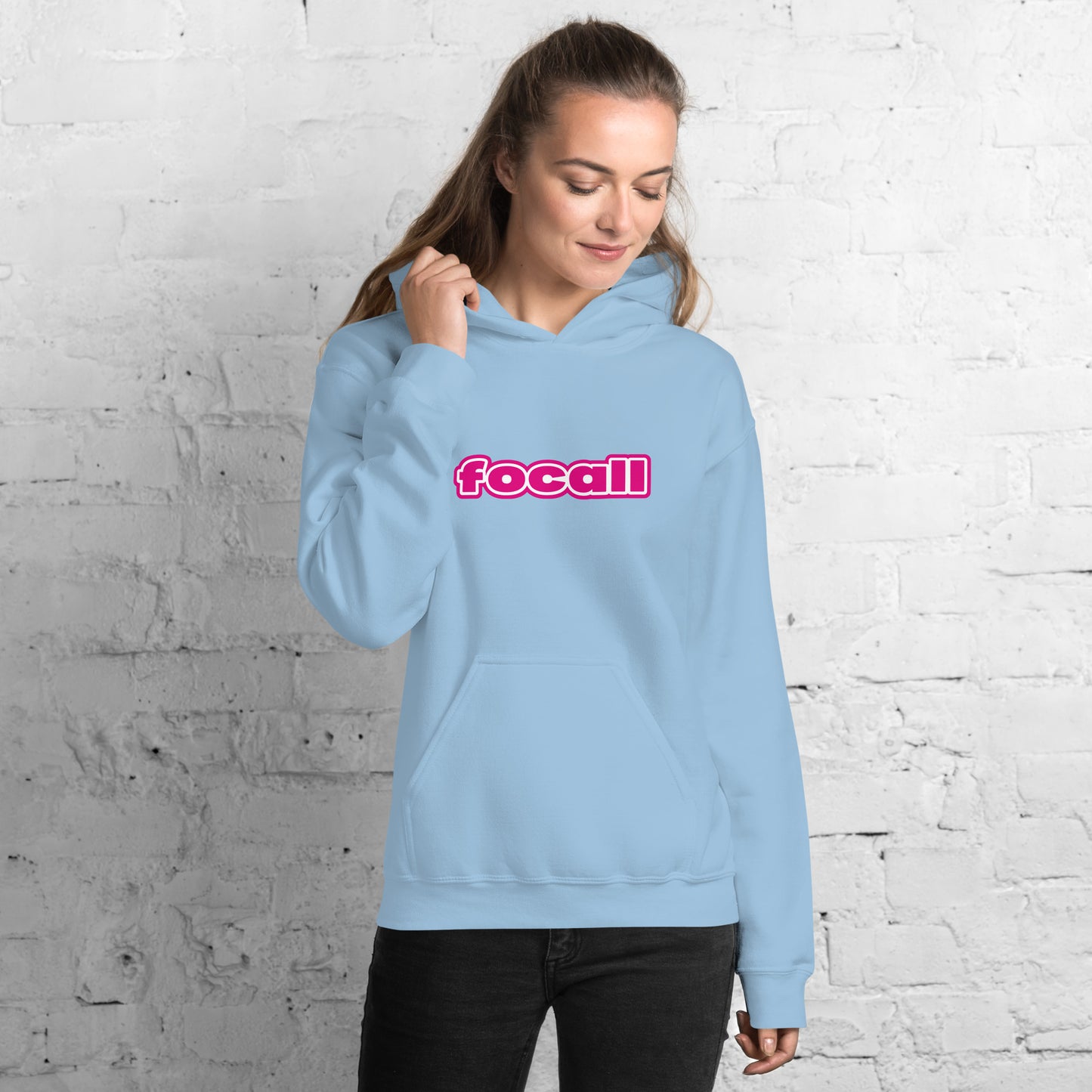 Unisex Classic Pullover Hoodie | Focall Pink White letters