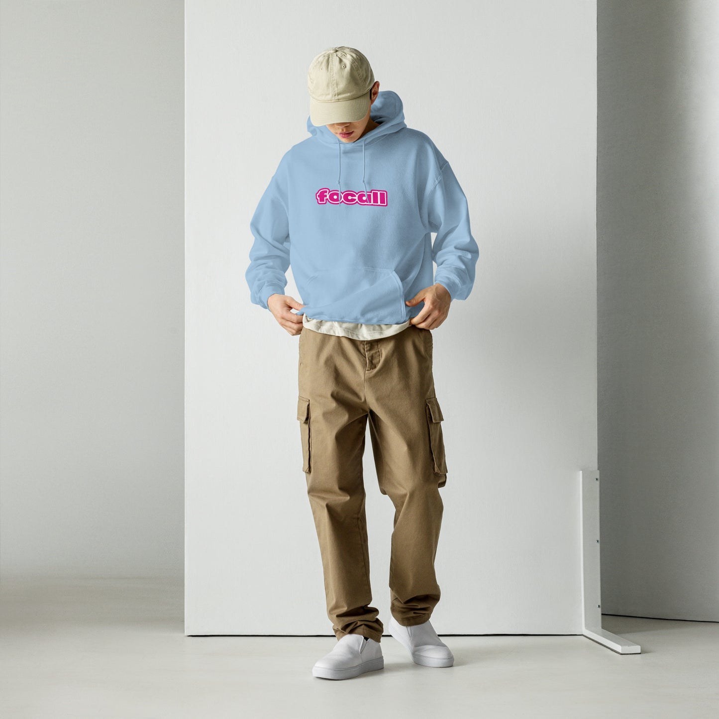 Unisex Classic Pullover Hoodie | Focall Pink White letters