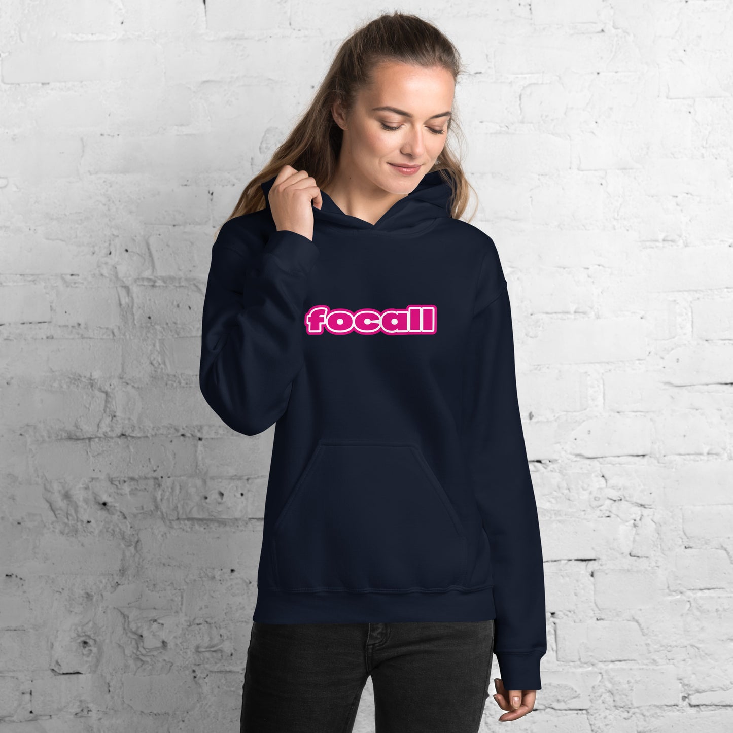 Unisex Classic Pullover Hoodie | Focall Pink White letters