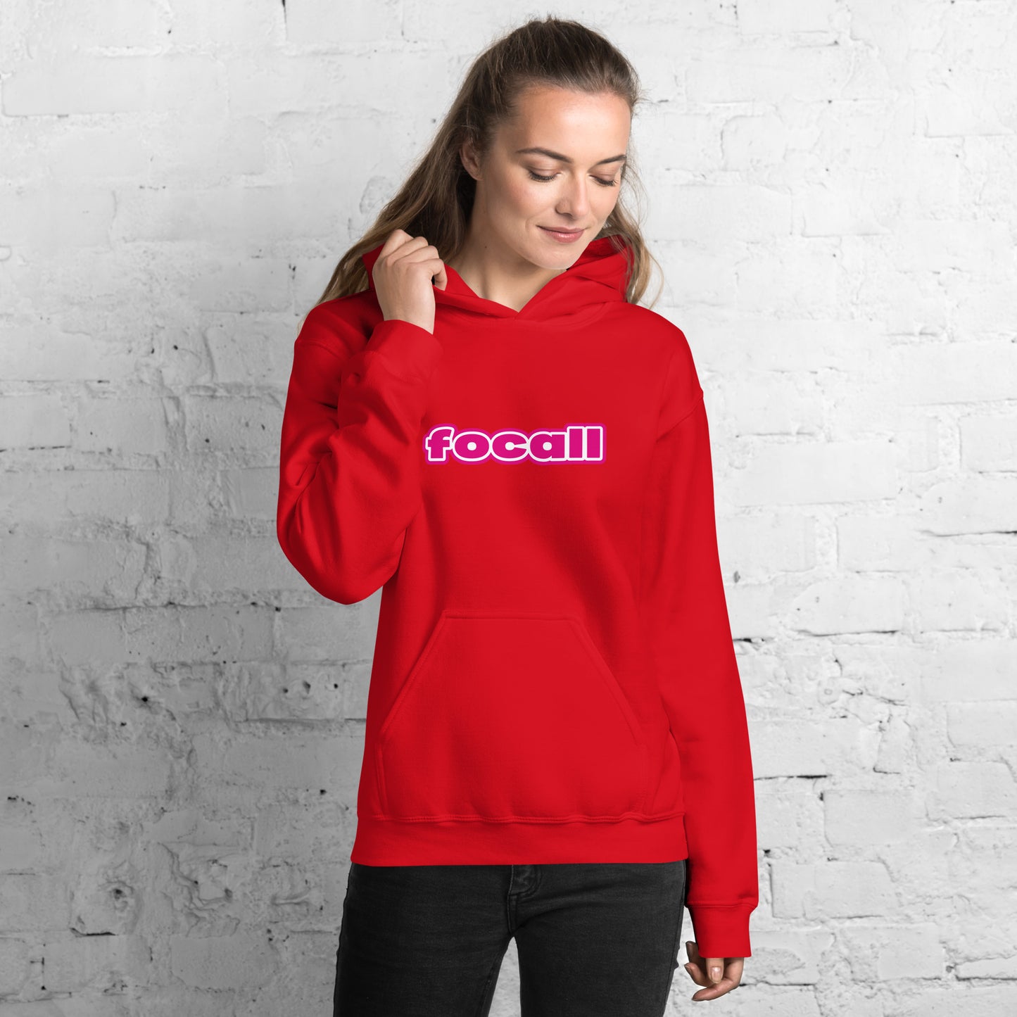 Unisex Classic Pullover Hoodie | Focall Pink White letters