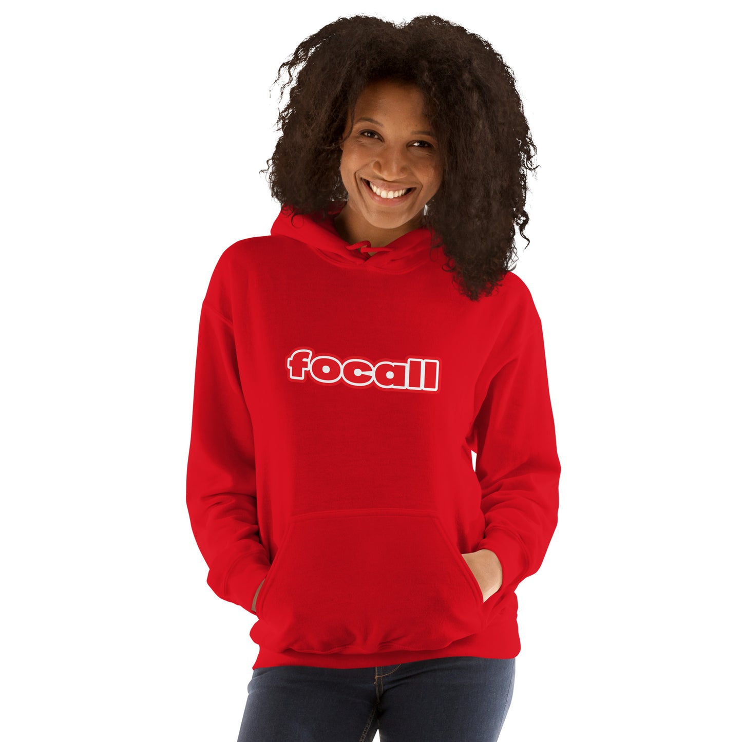 Unisex Classic Pullover Hoodie | Focall Red White letters