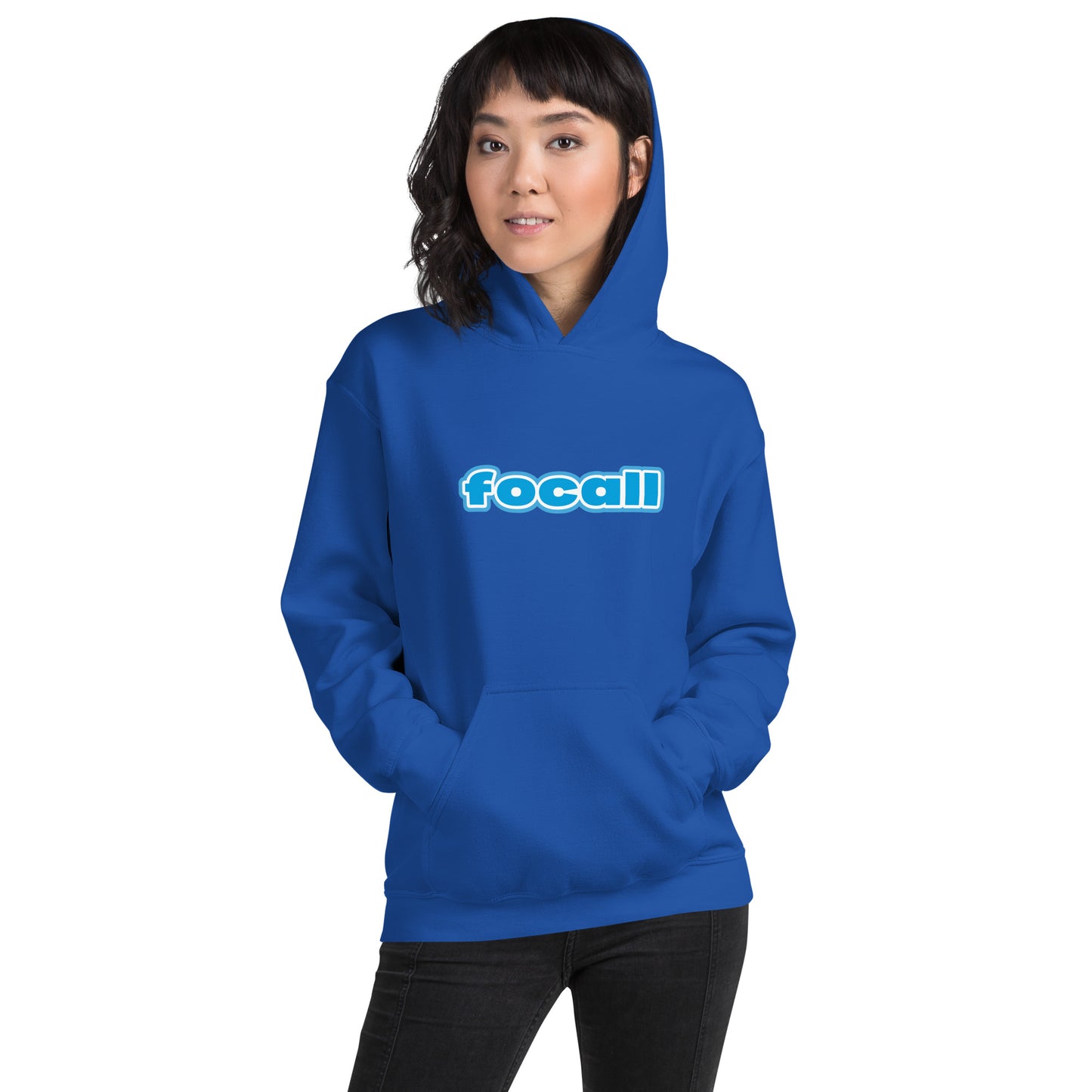 Unisex Classic Pullover Hoodie | Focall Blue White letters