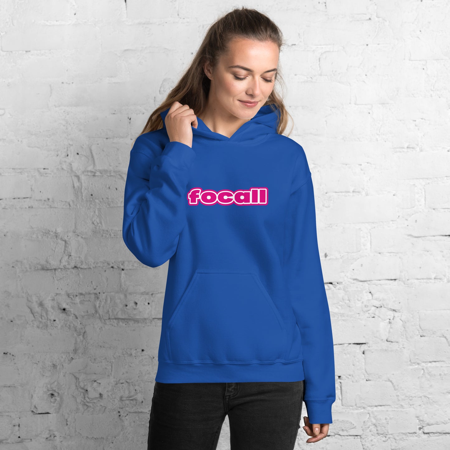 Unisex Classic Pullover Hoodie | Focall Pink White letters
