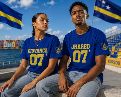 'Play For His Glory' Curaçao Blauw voetbalshirt - WK nummer (met gepersonaliseerde naam en rugnummer)
