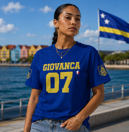 'Play For His Glory' Curaçao Blauw voetbalshirt - WK nummer (met gepersonaliseerde naam en rugnummer)